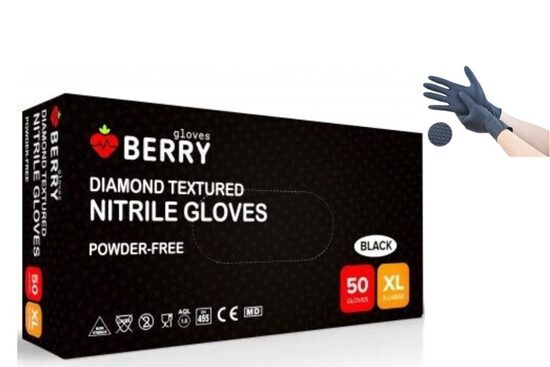 Nitrile gloves, extended Berry Diamond Black, 50 pcs.